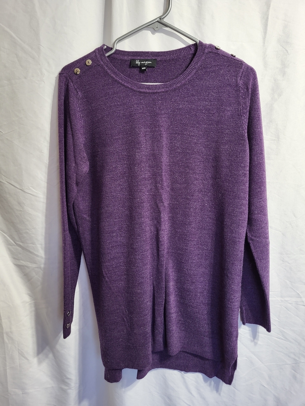 Women’s Crewneck Sweater with Shoulder Buttons - Purple, Size Medium